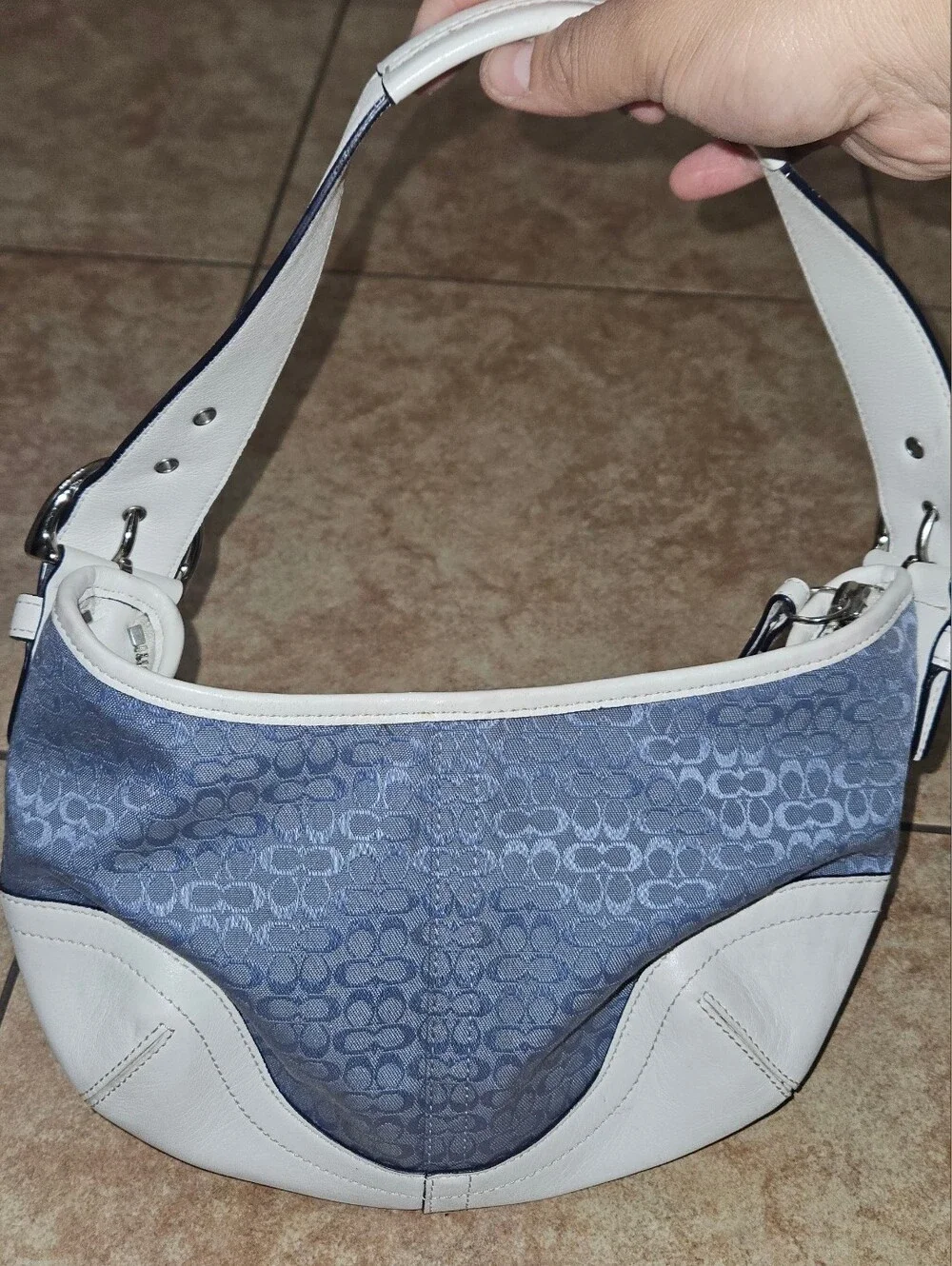 Coach Blue and White Monogram Bag with Matching Heeled Sandals